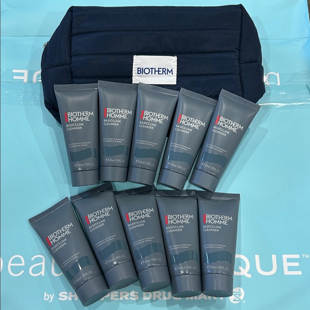 40mlx10 Biotherm Homme Basics Line Cleanser set with cosmetic pouch